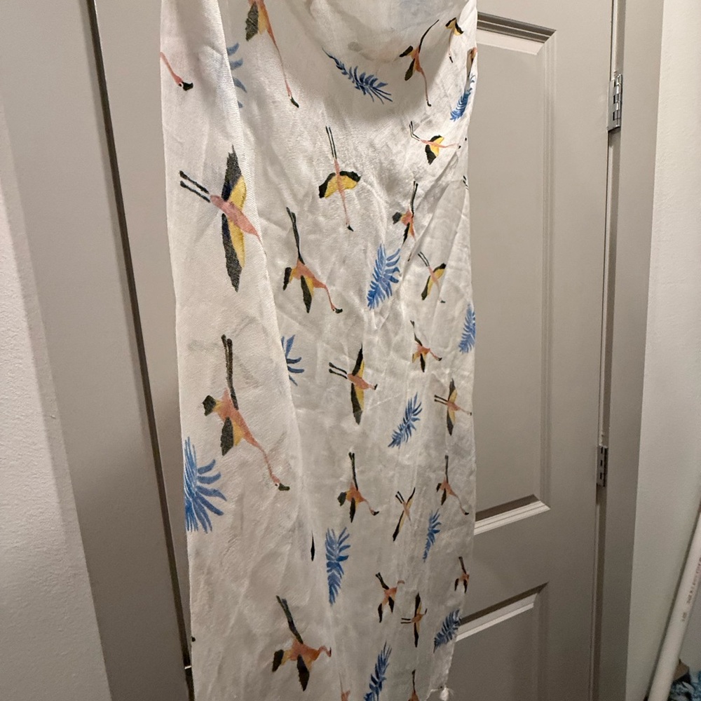 Ladies Cream Scarf with Bird and Leaf Print